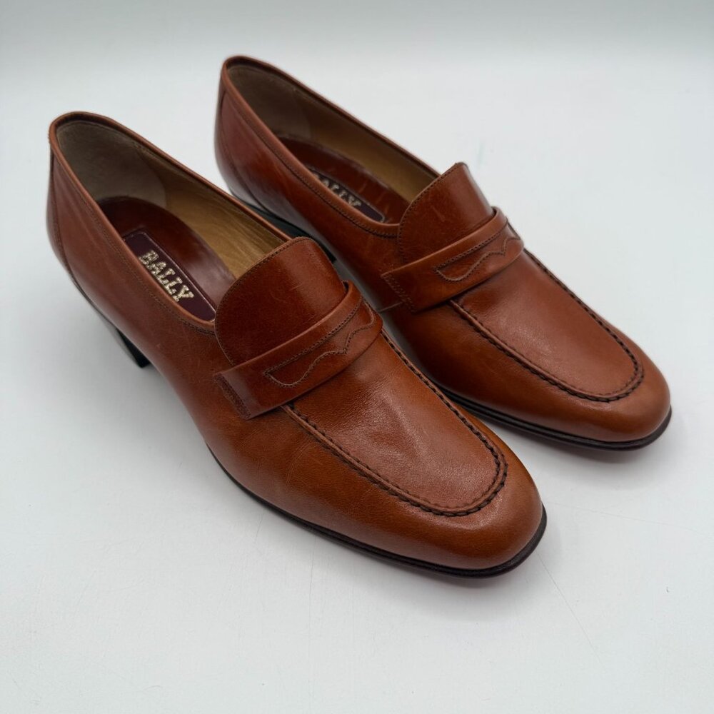 Vintage Bally Italy Women's Brown Leather Block Heel Penny Loafer Size 5.5